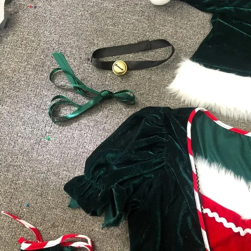 Christmas Party Adult Women Cosplay Sexy Christmas Dress Santa Claus Elf Costume New Year Clothes Warm X-Mas Dress Fancy Outfit
