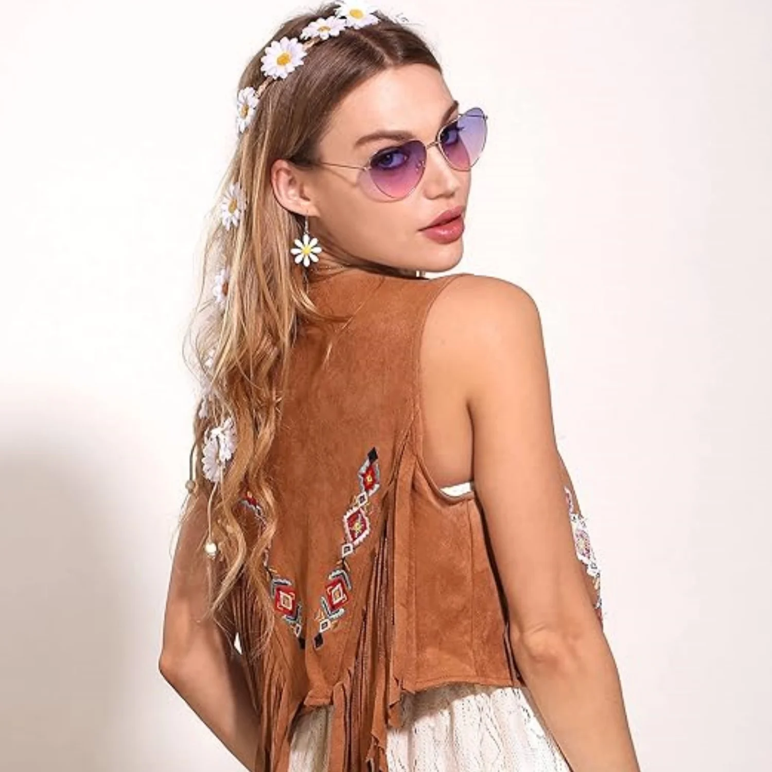 Laventy Hippie Costume Accessories Sunglasses Peace Sign Necklace Boho Retro Daisy Headband 60s 70s Hippie Accessorie