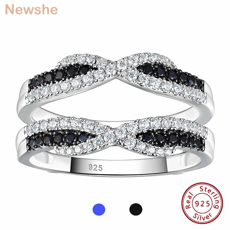 

Newshe 925 Sterling Silver Black Blue White 5A Grade Cubic Zircon Wedding Ring Enhancer for Women Twist Rope Design Fine Jewelry