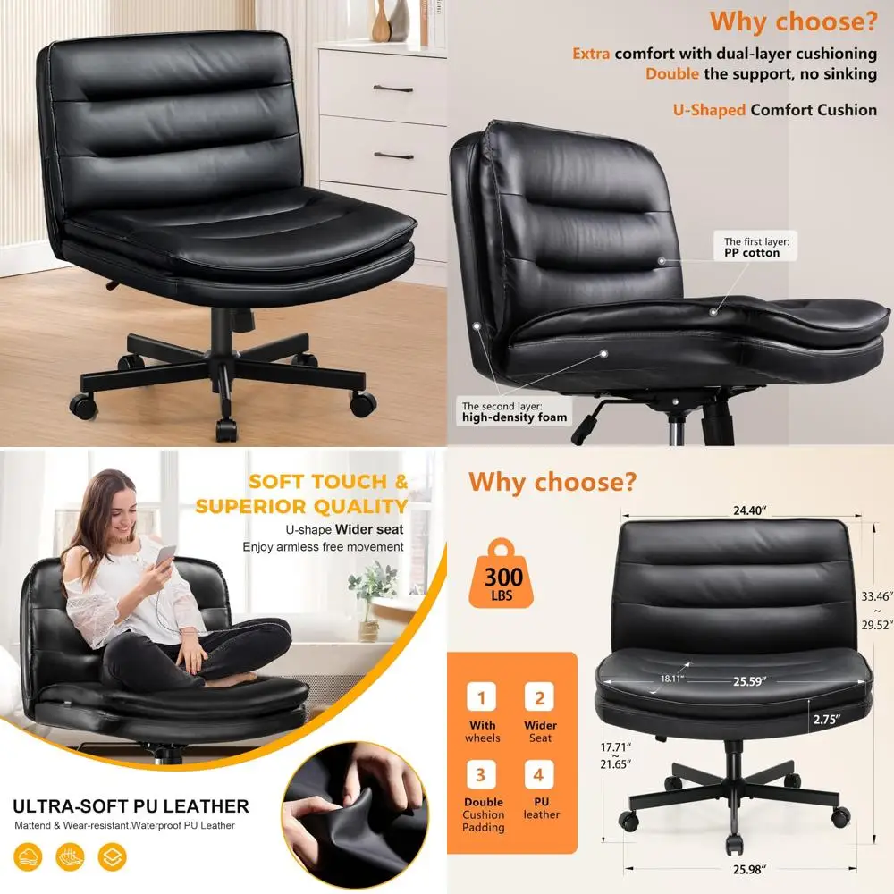 

Swivel Ergonomic Office Chair with Wheels, Comfortable Armless Desk Chair for Home and Office Use