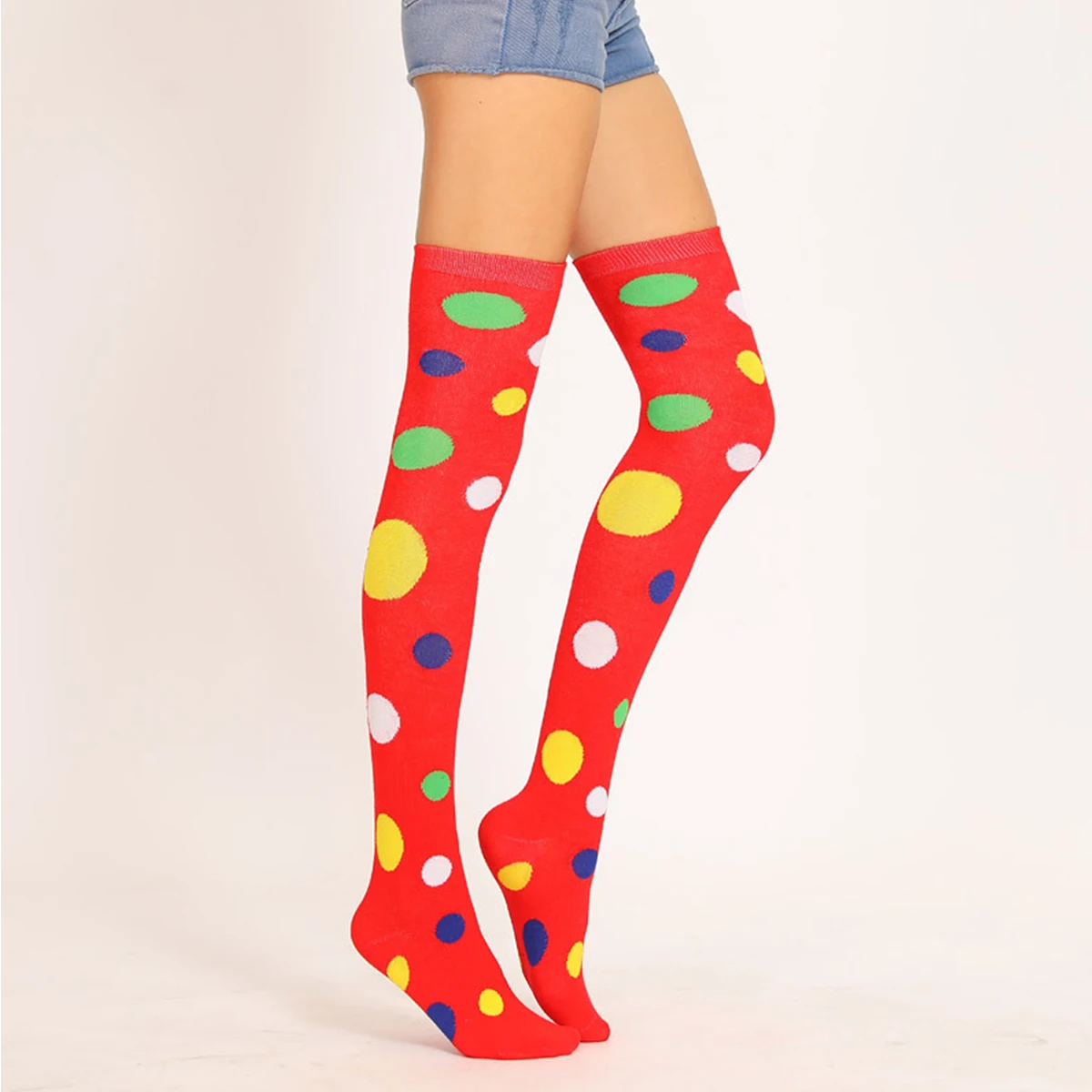 1 pair of lady clown stockings polka-dot yellow knee socks