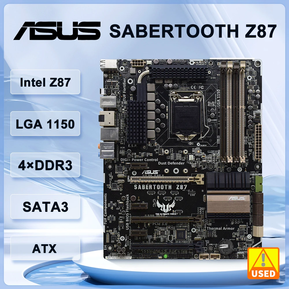 

Материнская плата Asus SABERTOOTH Z87 LGA 1150 Intel Z87 4 × DDR3 32 Гбит/с, поддержка стандартной памяти G3240 ЦП ATX