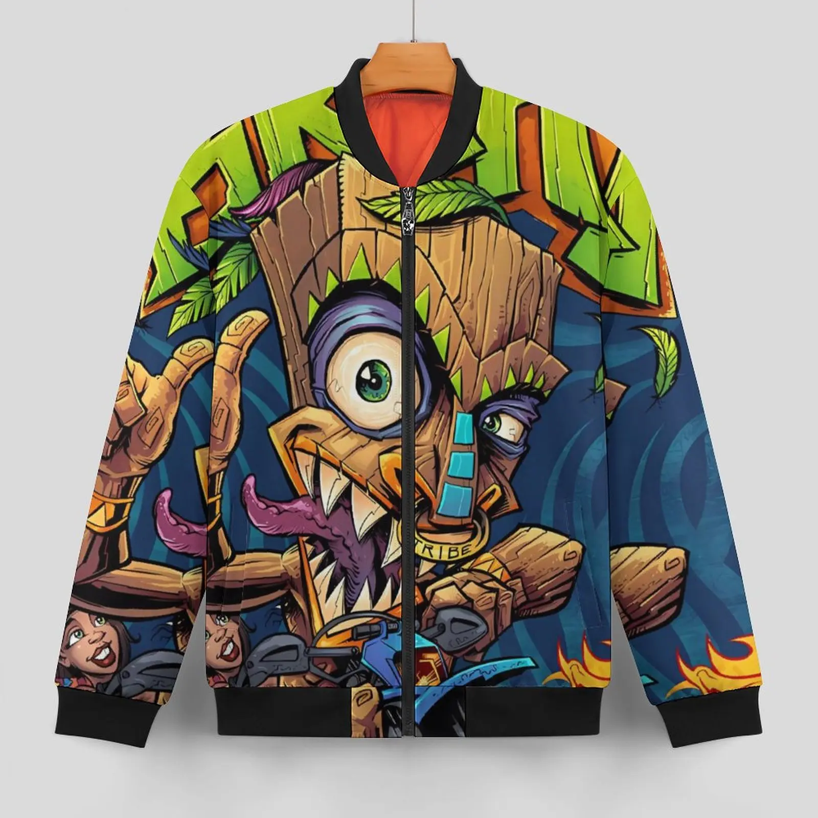 Tropical Tiki Mask Jackets Winter Tiki Man Motocross Rider Aesthetic Casual Coats Men Loose Windbreakers Design Oversize Jacket