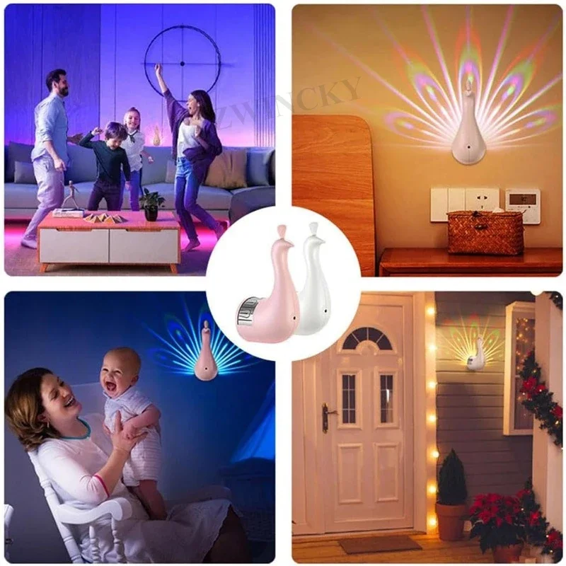 Peacock Lamp LED Wall Light with Remote Control Energy-saving Quick Installation Peacock Projection LED Night Light Decorative