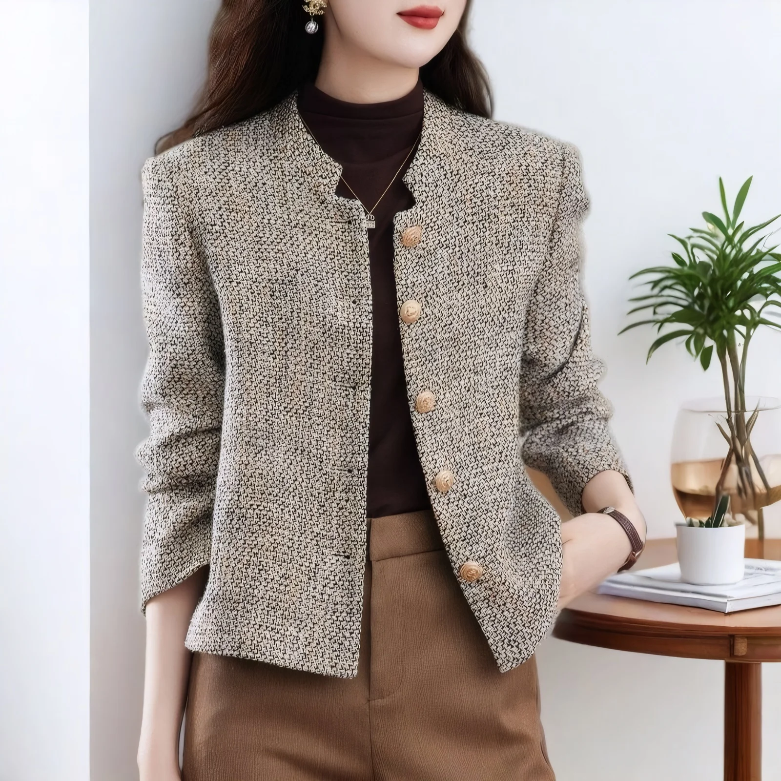 Lente 2026 Faion ort Jaet Dames Opstaande Kraag Slim Fit Bovenkleding Top Sli Anti-Aging Veelzijdig Polyestervezel