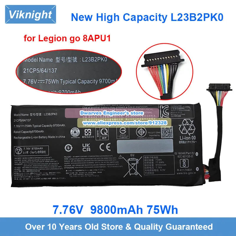 New 7.76V 75Wh Upgraded L23B2PK0 Battery High-Capacity for Legion Go 8APU1 Handheld Gaming PC L23M2PK0 L23C2PK0