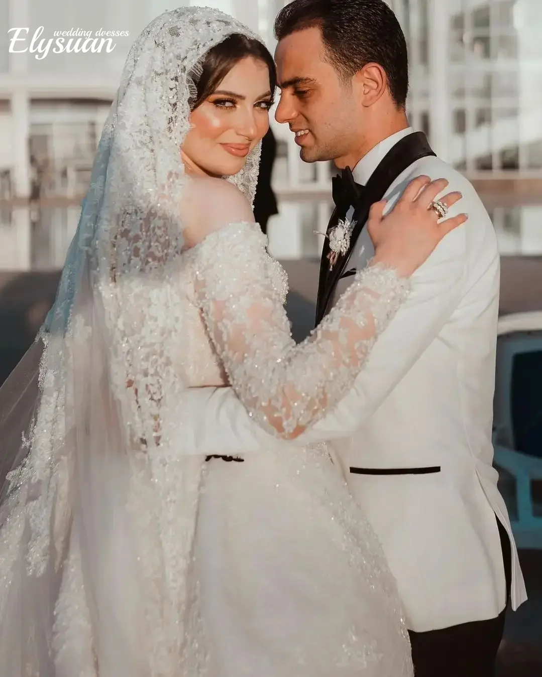 Customized New Mermaid Wedding Dress Shine Beads Boat Neck Appliques Bridal Gowns Organza Detachable Train Robe De Vestido