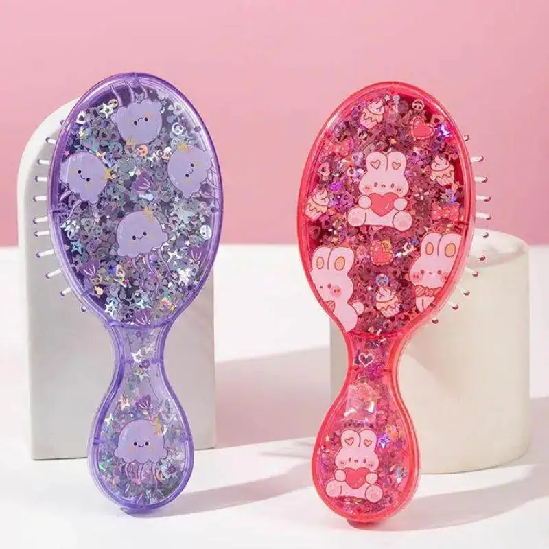 Scalp Massage Air Cushion Sparkly Mini Compact Hair Comb For Kids Volume & Smoothness Portable Travel Hairbrush