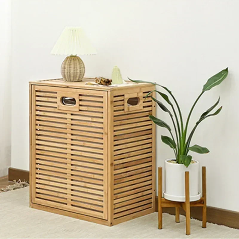 Simple and Modern Multi-Functional Bamboo Art Storage Cabinet Bedroom Bathroom Laundry Organizer Dirty Clothes Storage Basket