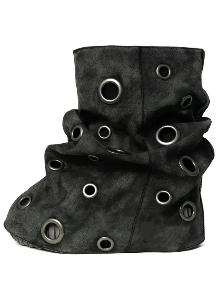 Punk Style Metal Circles Round Toe Mid-Calf Platform Women Boots Height-Increasing Insoles Slip On Design Large Size Shoes