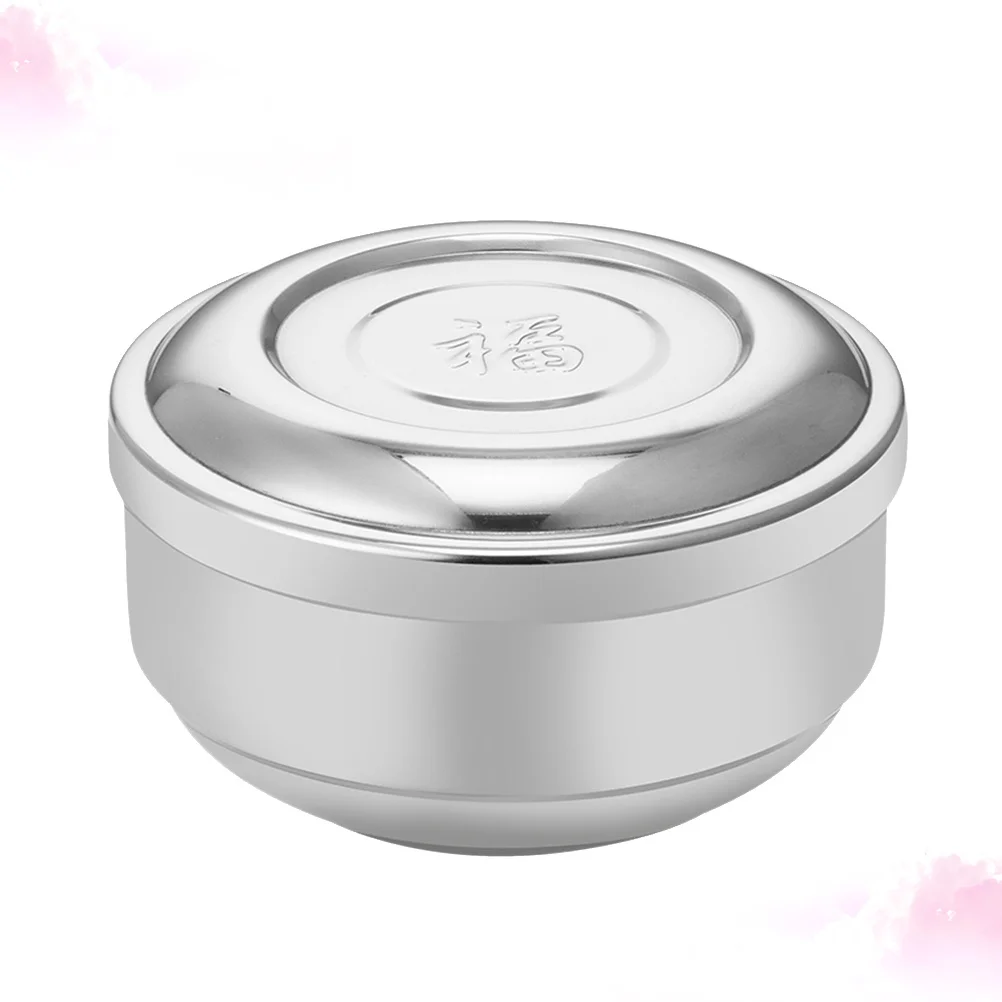 

1pc Double Layer Rice Bowl Stainless Steel Insulated Serving Bowl With Lid For Home Restaurant Use Kitchen Barware Silver Size