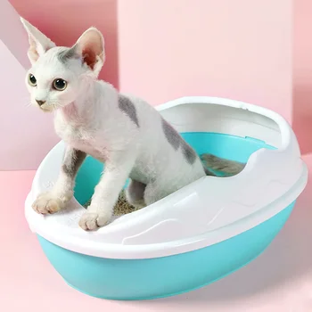 반 밀폐형 싱글 레이어 고양이 쓰레기 보, 대형 애완 고양이 변기, 모래 방지, 스플래쉬 방지 및 탈취제