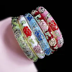Enamel Chinese Cloisonne Bracelet Traditional Chinese Peony Filigree Flower Bangle Classic Ethnic Women's Hand Bracelet