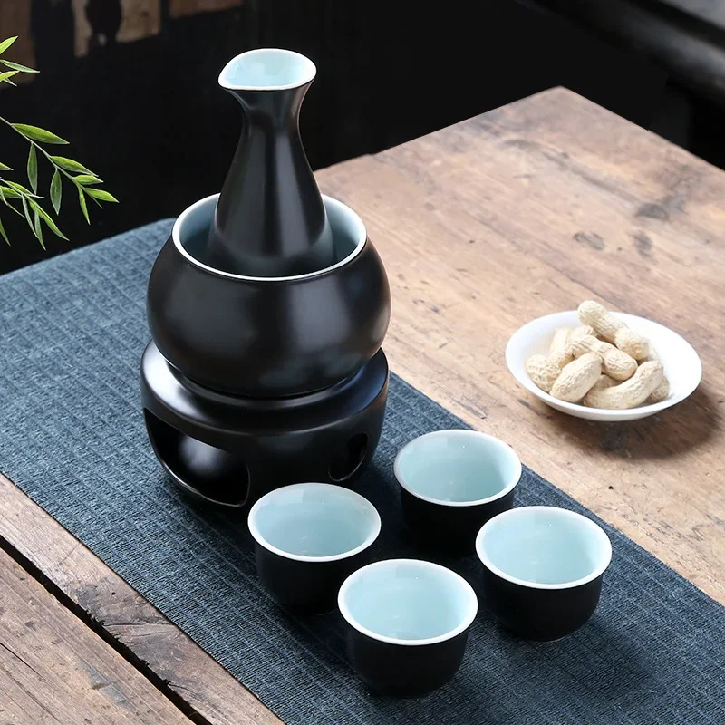 Juego de tazas de Sake de cerámica con calentador, caja de regalo de almacenamiento de Sake, cerámica de porcelana tradicional, bebida caliente Saki
