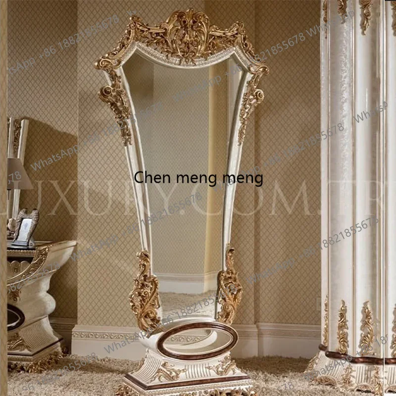 European neoclassical dressing mirror bathroom makeup fitting mirror solid wood carving flower bedroom furniture customization