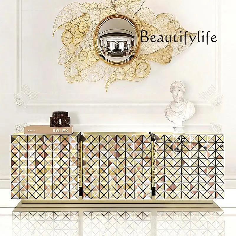 Nordic high-end stainless steel side cabinet light luxury high-end foyer decorative entrance cabinet