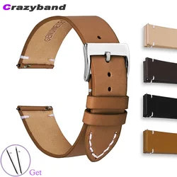 Handmade Genuine Leather Watchband 16mm 18mm 20mm 22mm 24mm Soft Vintage Thin Smooth Bracelet Quick Release Leather Watch Strap