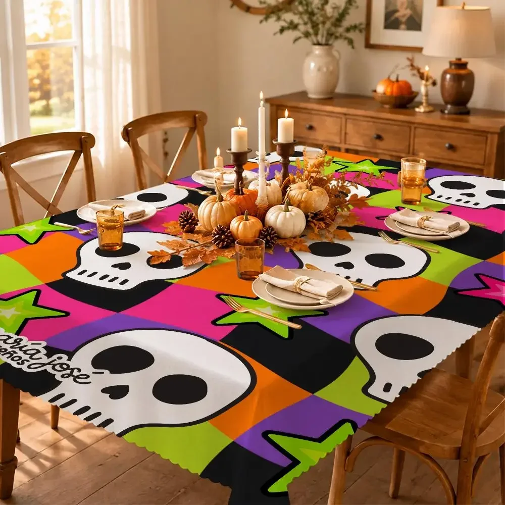 Groovy Pastel Halloween Ghost Cat Table Cloth Reusable Rectangular Dining Tablecloth Indoor Outdoor Party Picnic Table Cover