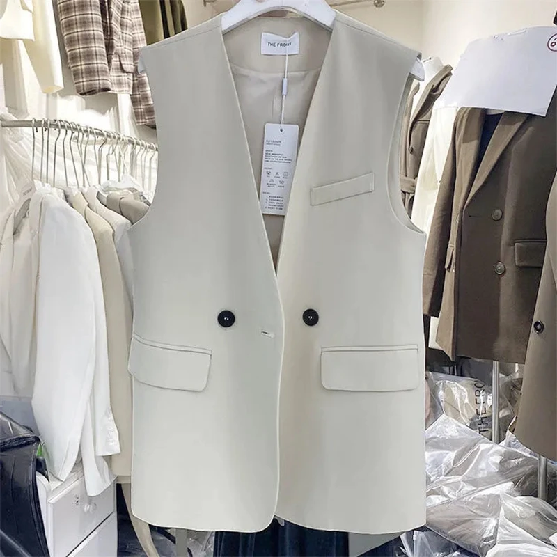 

Women's Blazer Vest Coat 2025 Summer Korean Version V-neck Sleeveless Ladies Waistcoat Tops Casual Loose Female Horse Clip