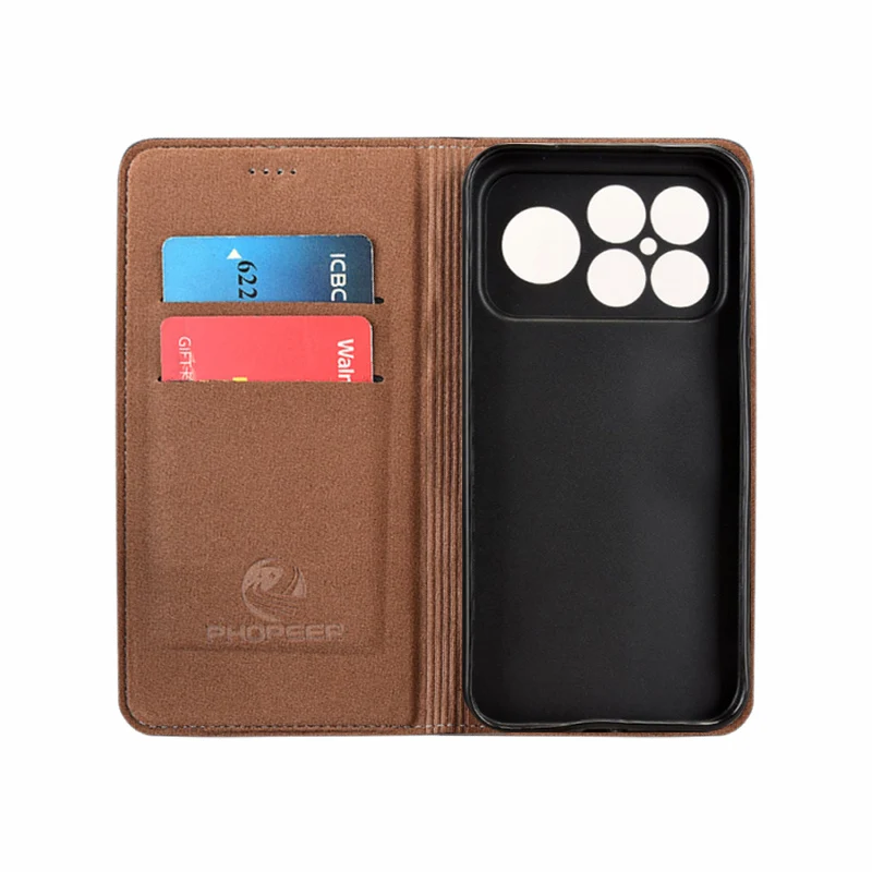 Etui z klapką do XIAOMI POCO F8 F7 Pro Ultra 5G, luksusowe, z prawdziwej skóry bydlęcej, magnetyczne, z wzorem kratki, z kieszenią na karty i funkcją portfela. — zdjęcie produktu 3