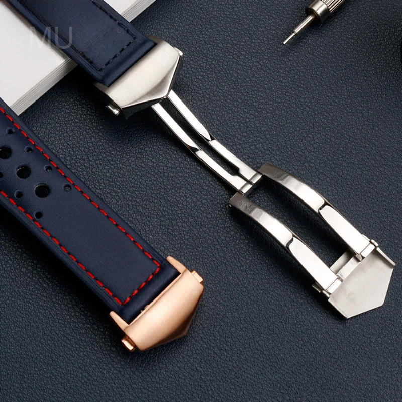 Gelang jam tangan gesper lipat Fitting tanpa kelim asli 22mm untuk tali tahan air Heuer Carrera Heritage Monaco