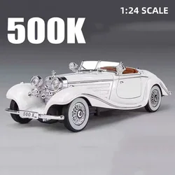 Scale 1/24 500K Vintage Die-casting Alloy Car Model Toys Sport Car with Pull Back Sound Light Door Opened Vehicles for Boy Gifts