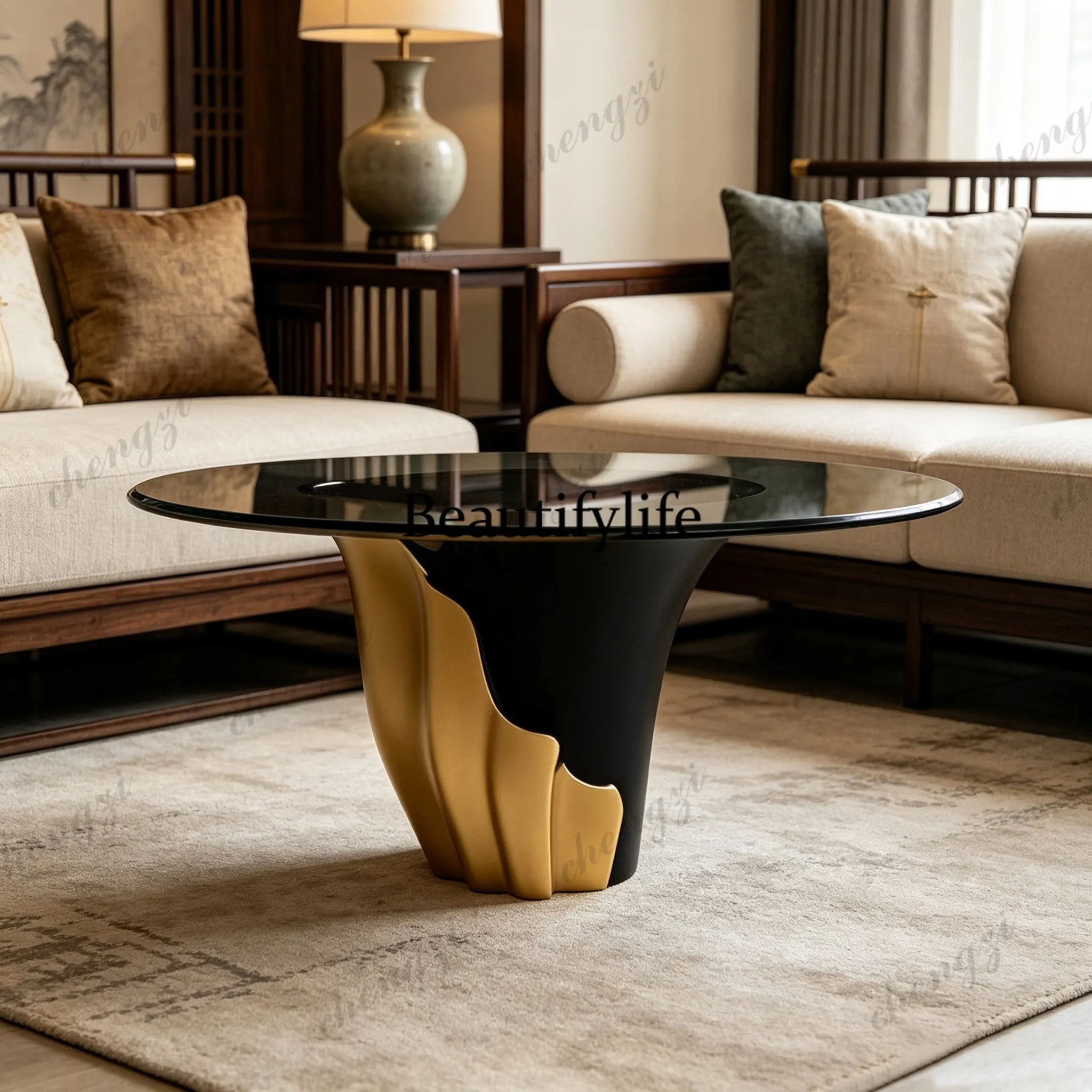 Italian light luxury art side few living room villa modern high-end design sense coffee table round sofa corner few