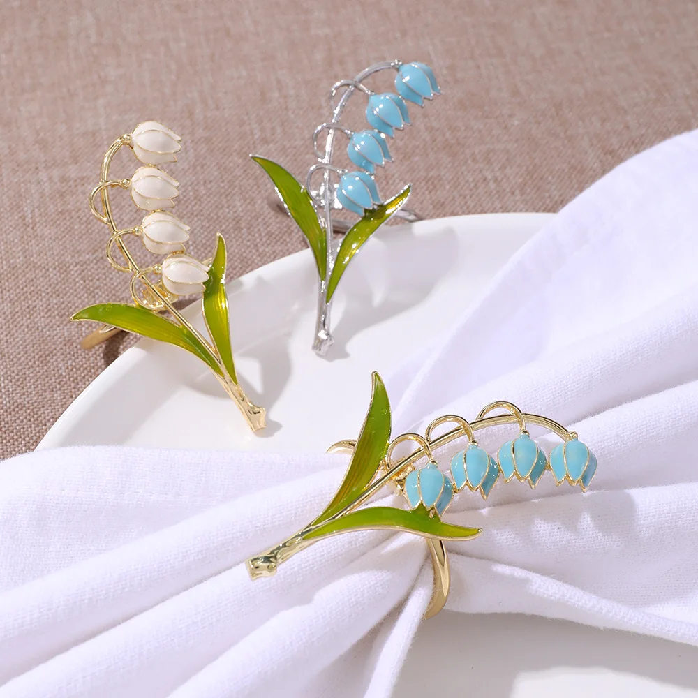 

Simple Wind Painted Flower Series Napkin Ring, Simulated Lily of the Valley, Buckle, 10Pcs