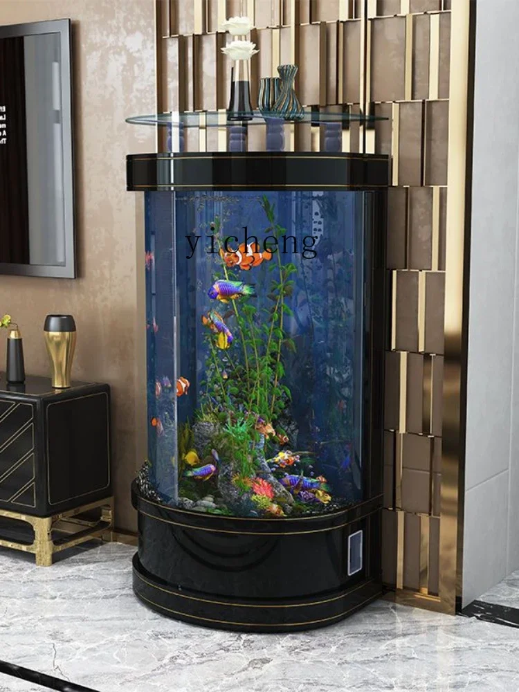 YY Fish Tank Living Room Home Medium and Large European Floor Semi-Cylindrical Aquarium