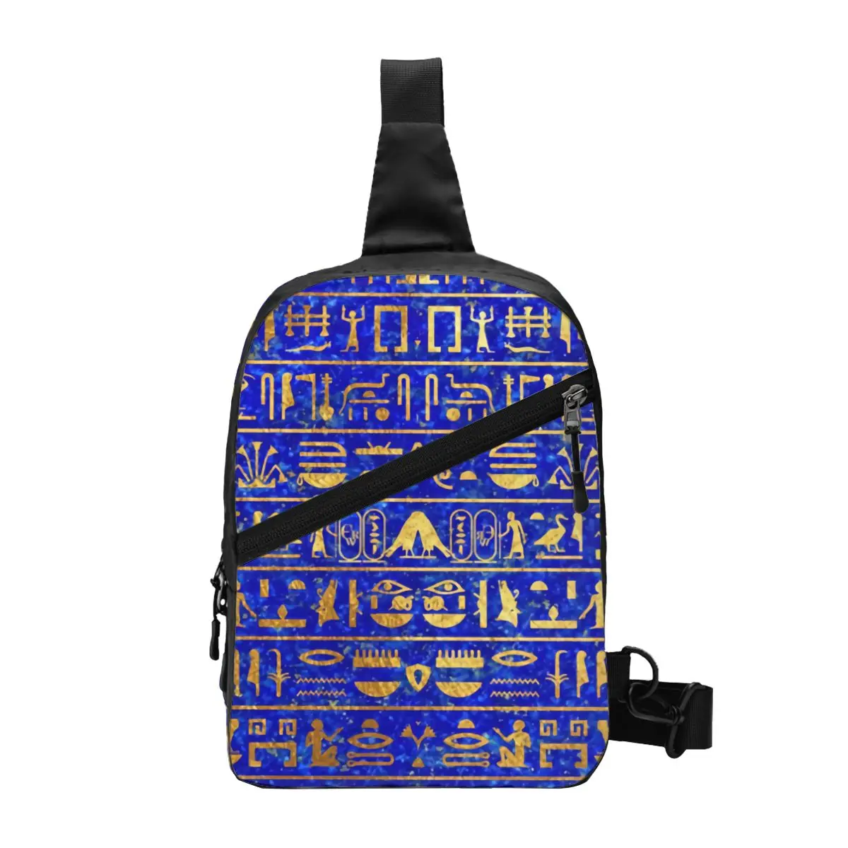 

Cool Blue Lapis And Gold Hieroglyphics Crossbody Sling Backpack Men Ancient Egypt Art Shoulder Chest Bags for Travel Cycling