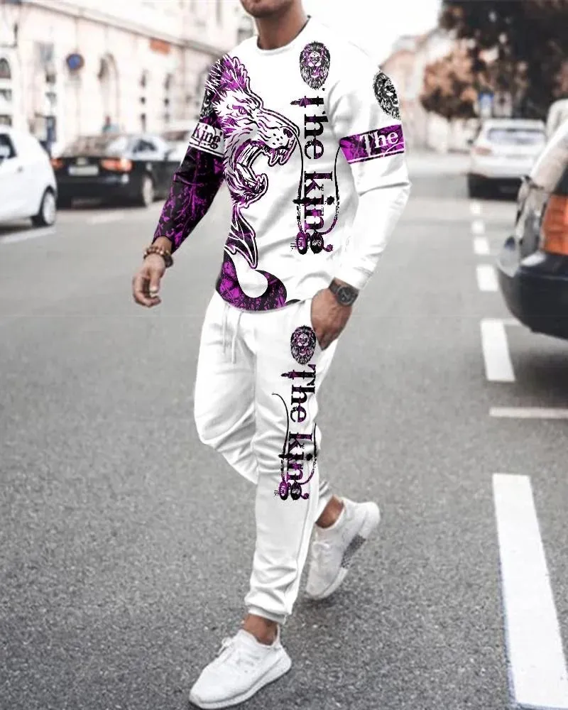 

Men's Set 3D The Tiger Printing Long Sleeves Sportswear T-shirt+Pants 2Pcs set O-Neck Sweatshirt Jogger Sportswear 2 Piece Suit