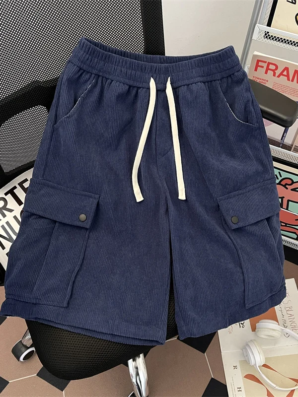 

Corduroy Workwear orts Men Summer Trendy Vintage Loose Straight Leg Five ket Japanese Sle Casual mid Waist orts