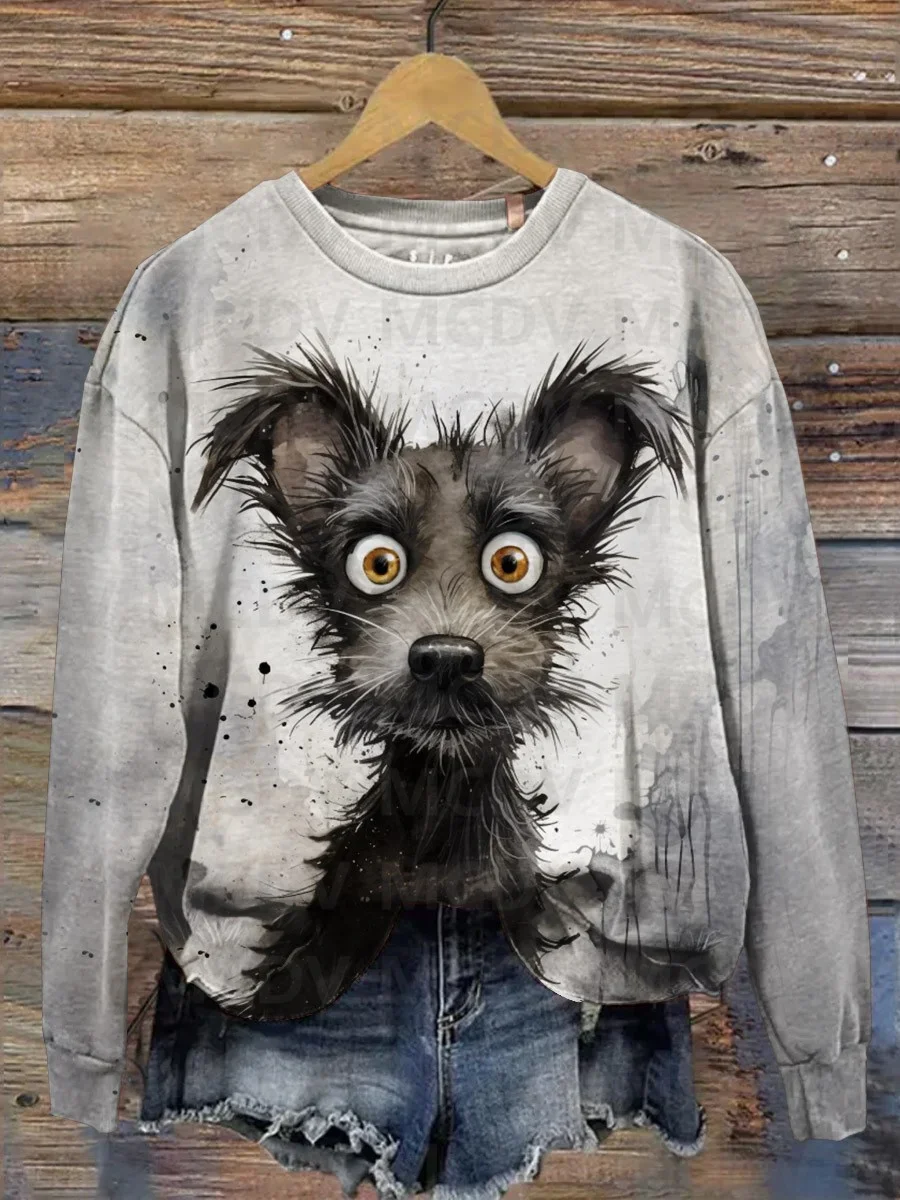 

Watercolor Ink Puppy Animal Art Design Print Casual Long Sleeve Sweatshirt 3D Printed Women Pullover