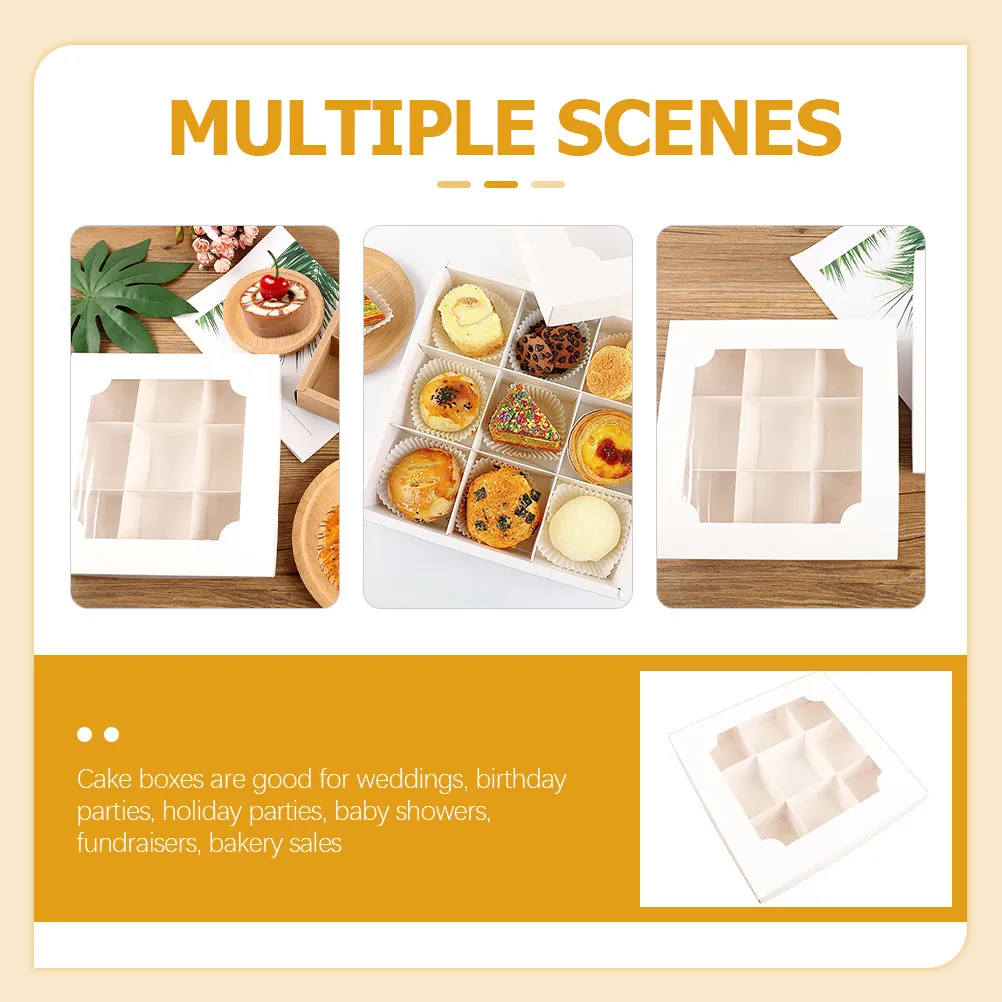 Cajas de papel para pasteles, diseño con ventana de 9x9, para hornear postres, chocolates, galletas, almacenamiento, caja de regalo pequeña, recuerdos para fiestas y bodas, 5 uds.