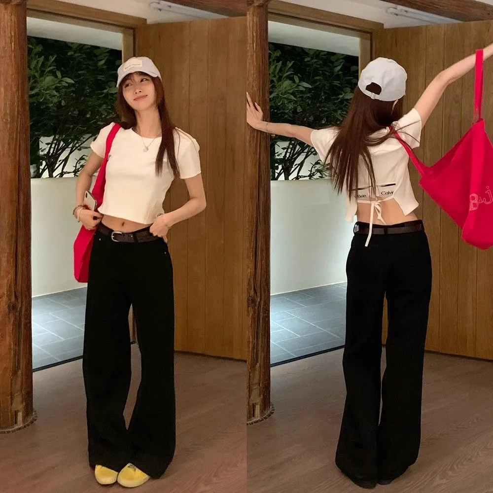 

Винтажные широкие джинсы, женские свободные джинсы с высокой талией, утягивающие повседневные прямые длинные брюки, модные черные джинсы на земле