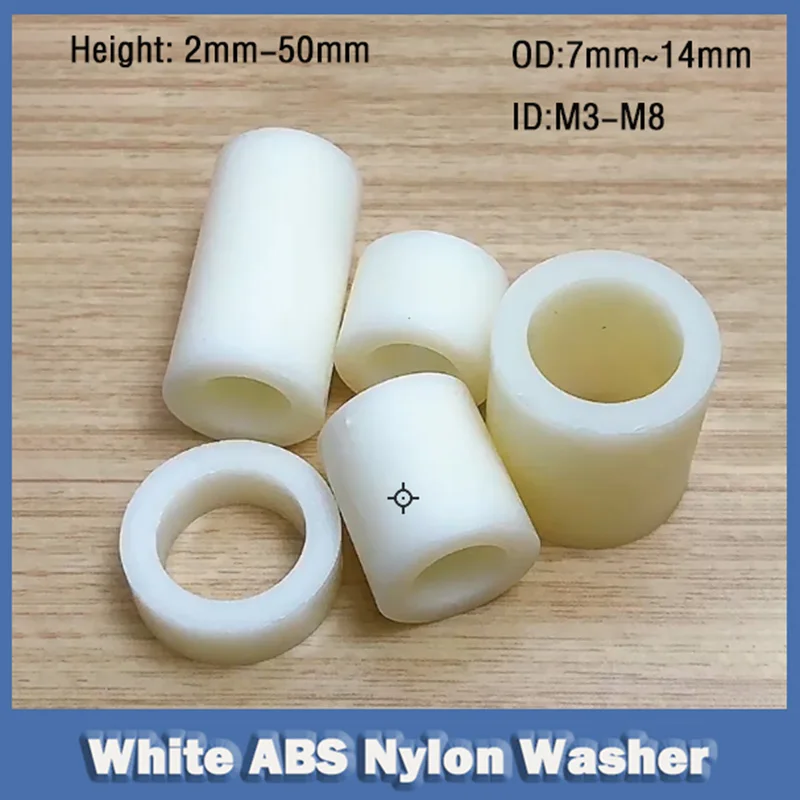 30~200Pcs White ABS Nylon Non-Threaded Spacer Hollow Standoff Washer Insulated Isolation Posts, Round-Hole Posts