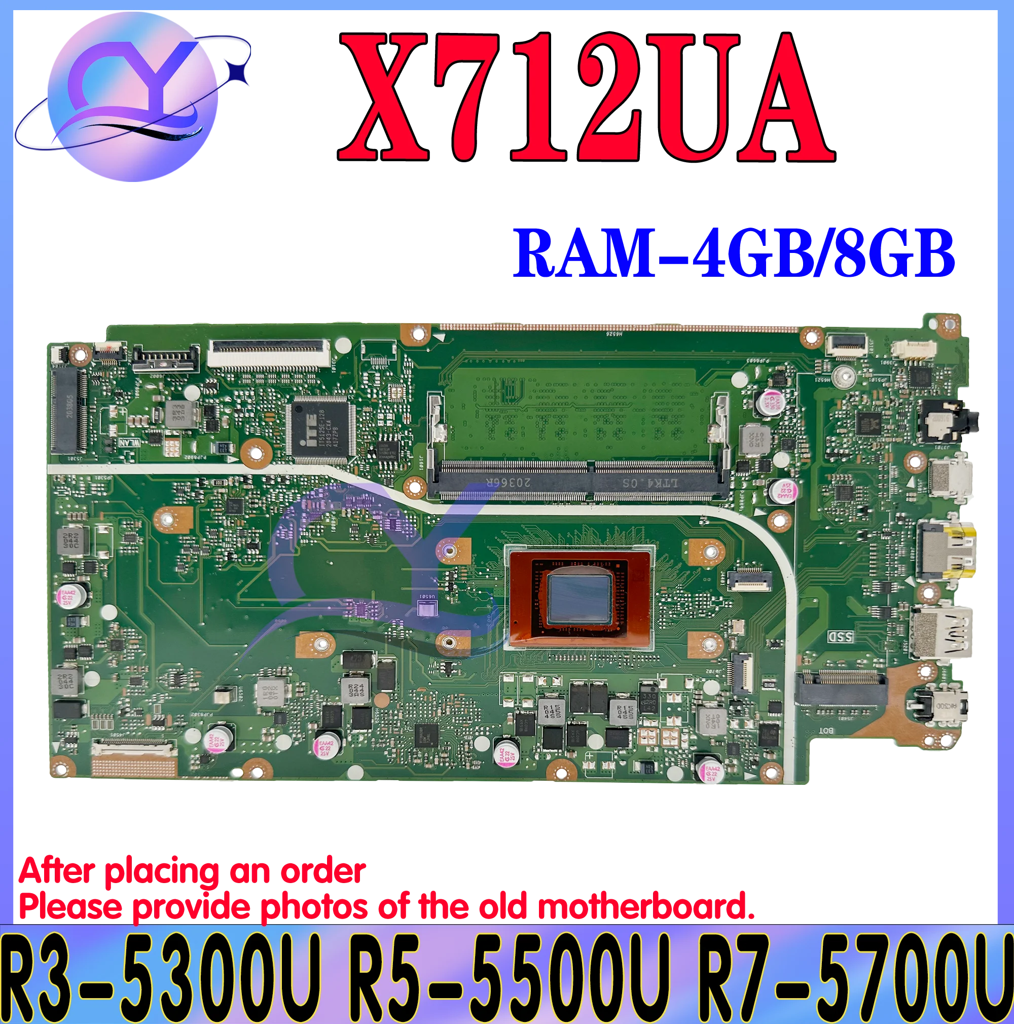 

KEFU X712U Mainboard For ASUS X712UA M712UA D712UA Laptop Motherboard R3-5300U R5-5500U R7-5700U RAM-4GB/8GB