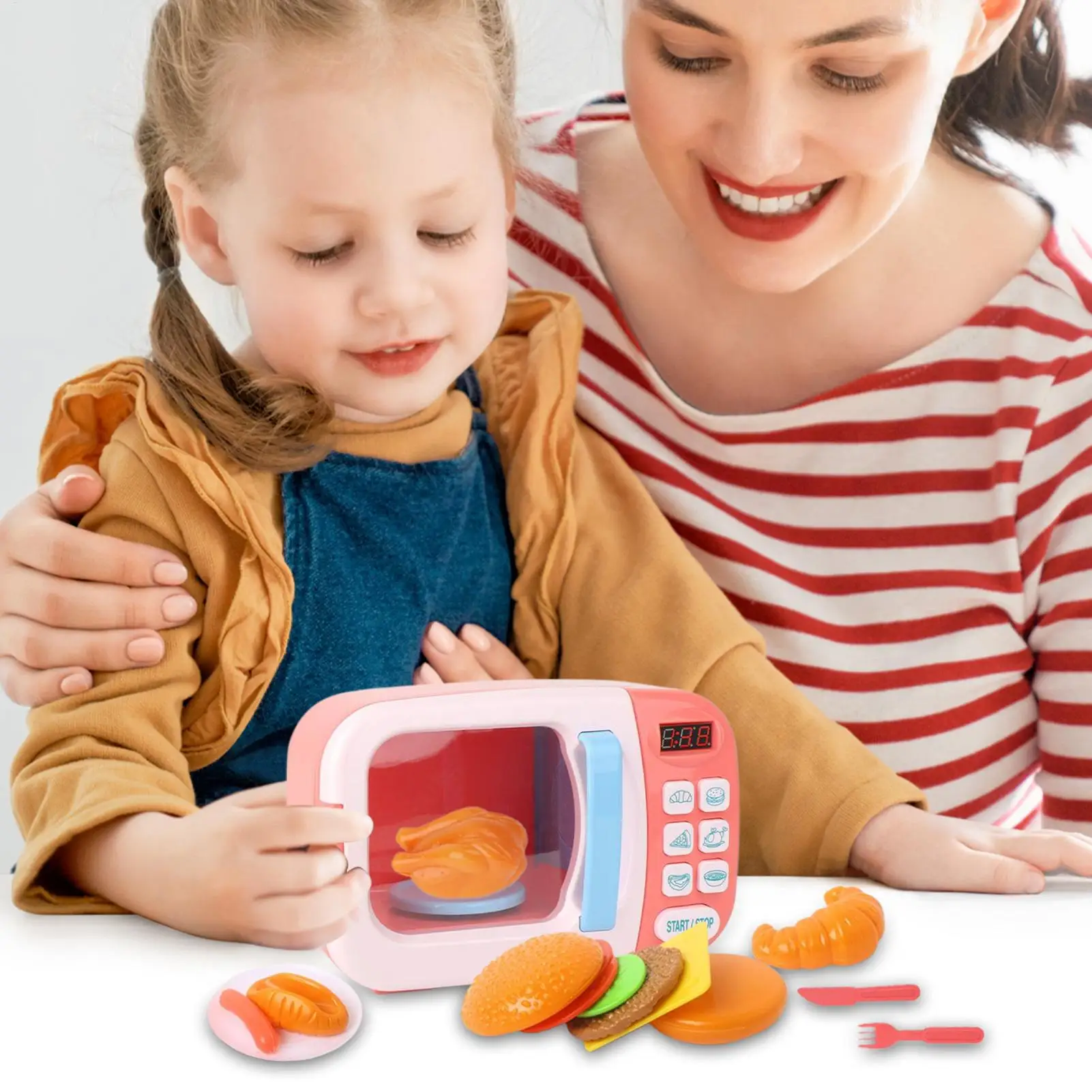 Kids Microwave Light-Up Kitchen Toy With Sound Interactive Realistic Timer Microwave For Baby Role Play Home Preschool Classroom