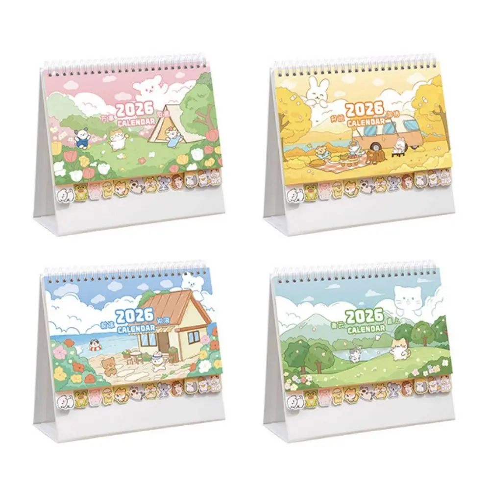 Cartoon Animals 2026 Desk Calendar Coil Binding One Month to View Monthly Calendar Memo Notes Tabletop Schedule Study Planning