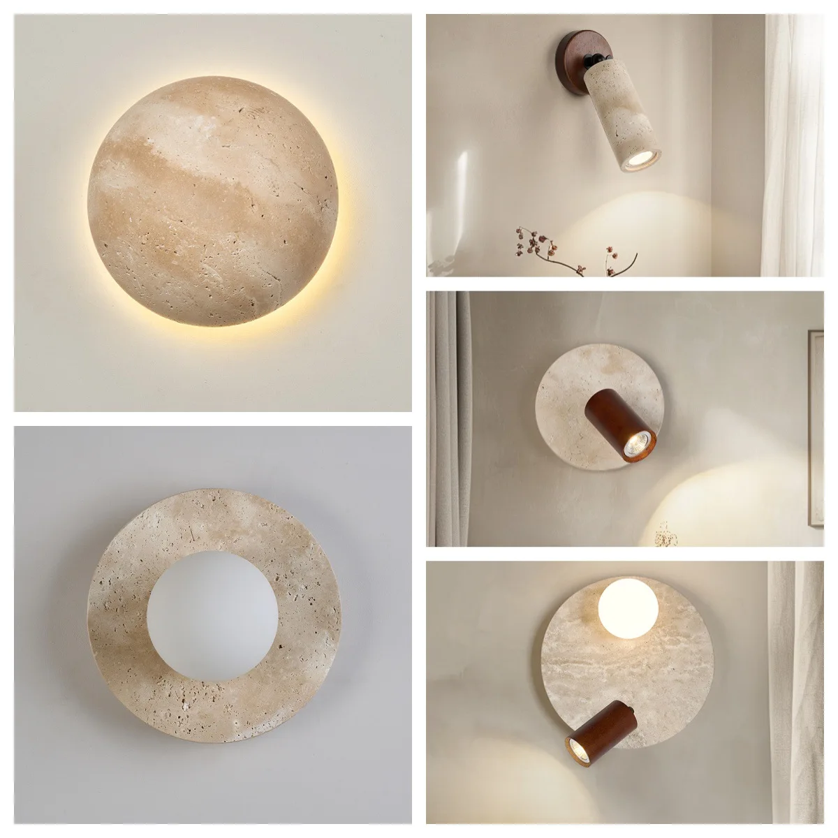 Simple Luxurious Circular Natural Stone LED Wall Lamp Bedroom Living Room Decoration Corridor Yellow