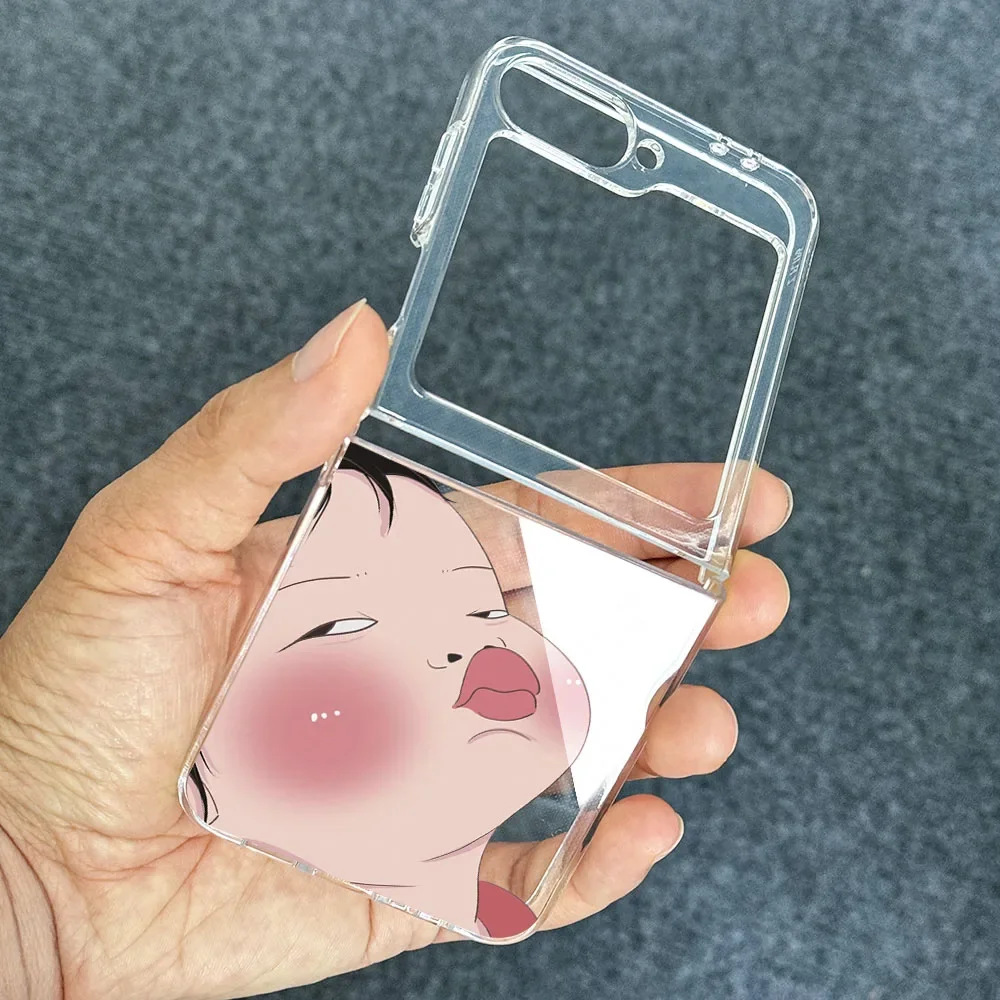 Cute Kawaii Aesthetic Chubby Girl Pattern Cover Case For Samsung Galaxy Z Flip6 Flip5 5G Hard PC Clear Shell Cases Flip 3 4 5 6