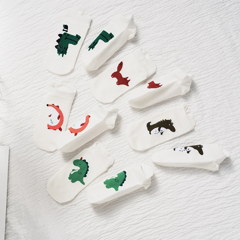 Funny Women Cartoon Ankle Socks Korean Style Cute Animal Pattern Kawaii Dinosaur Crocodile Penguin Fox Bear Casual Short Socks