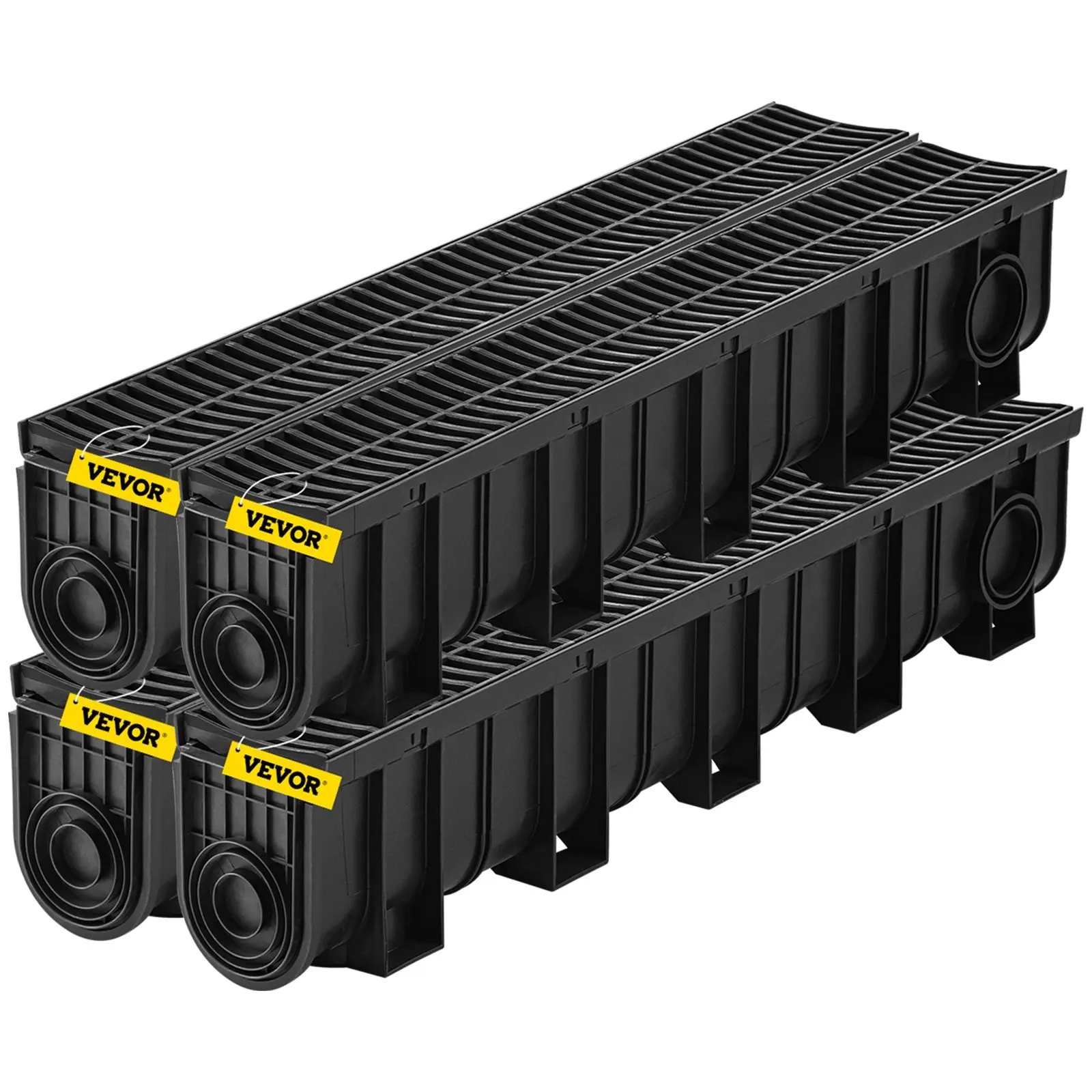

Trench Drain System, Channel Drain With Plastic Grate, 5.9x7.5-Inch HDPE Drainage Trench, Black Plastic Garage Floor Drain,