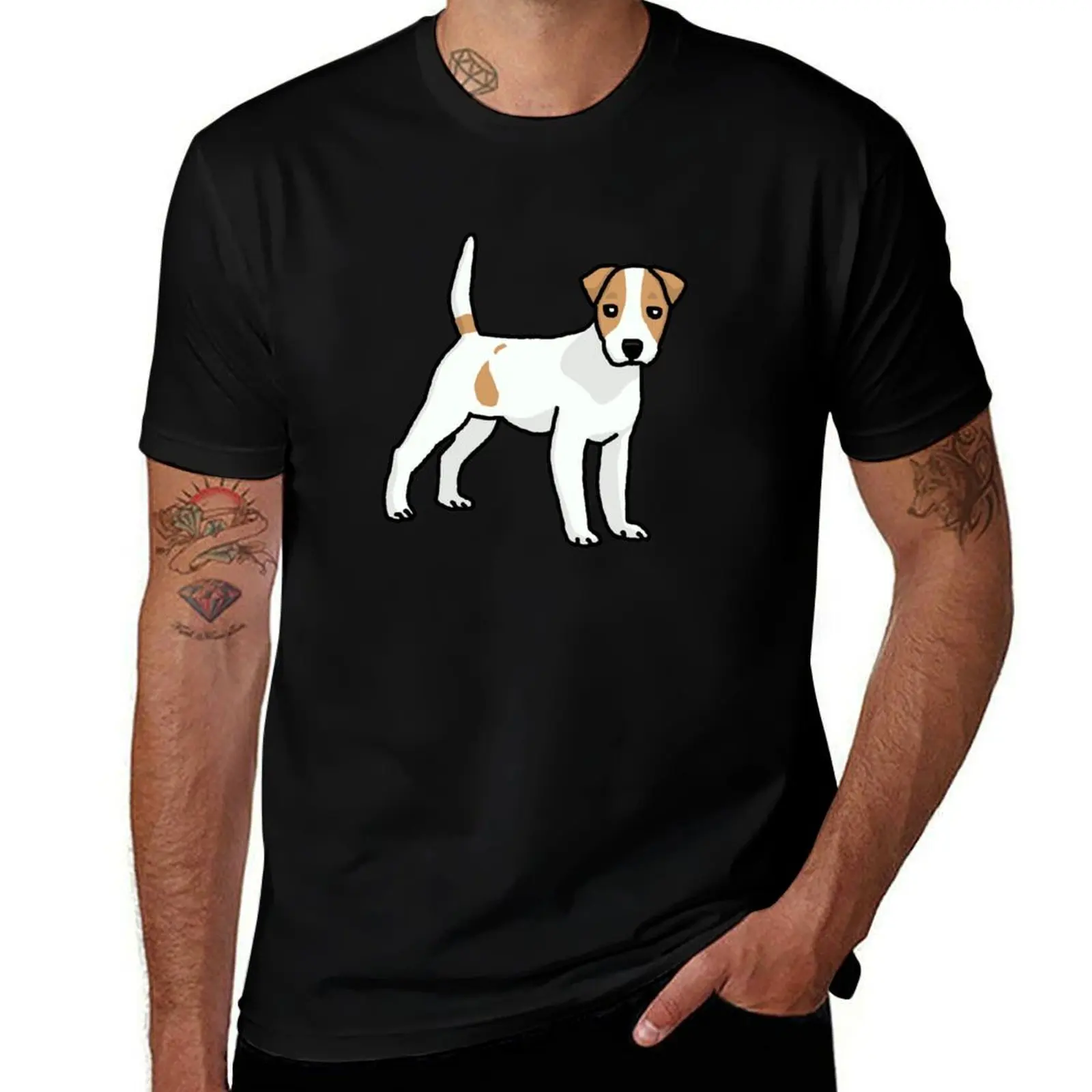 Jack Russell Terrier, dog, cartoon T-Shirt Minimalist Plain Crew Neck T-Shirt