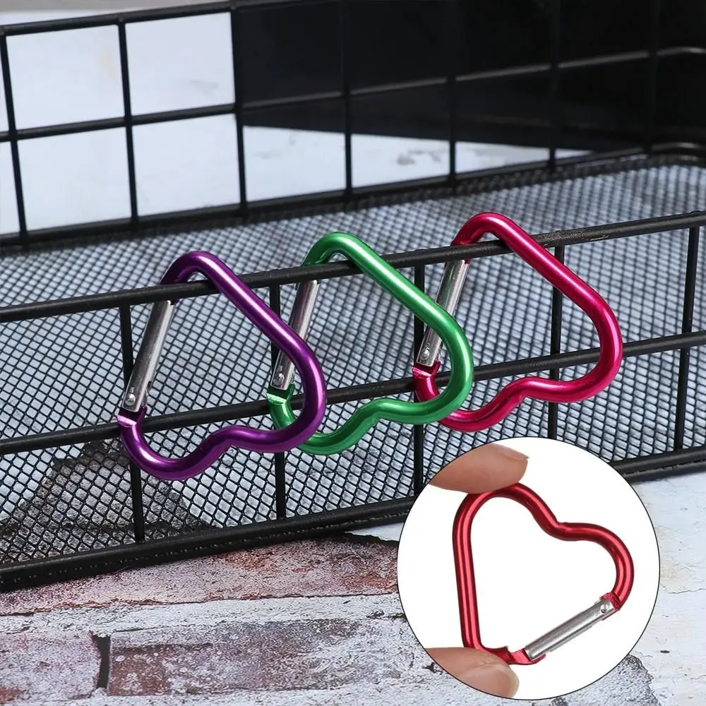 3/6/9pcs 10 Colors Climbing Accessories Outdoor Camping Tool Keyring Hook Keychain Clip Aluminum Carabiner Heart-shaped Buckles