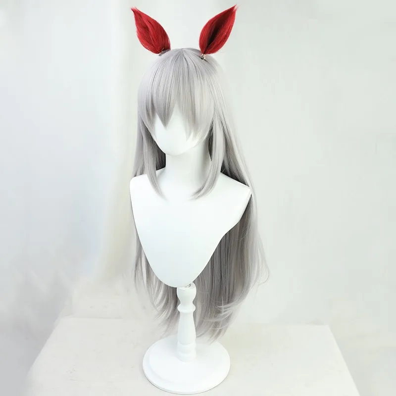 Peruka Anime Pretty Derby Tamamo Cross Cosplay Długie Szare Włosy i Ogon Halloween Party Karnawał Role Play Syntetyczne Peruki Damskie