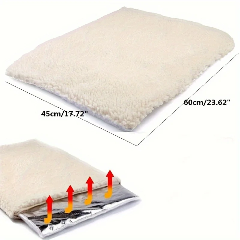 Self-Warming Thermal Pet Bed - Heated Cushion Mat for Cats and Dogs - Soft Cotton Rectangle Shape, Uncharged, Suitable for Small