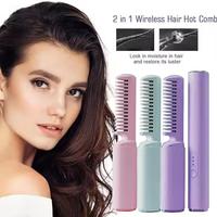 USB Rechargeable Mini Hair Straightener Curler Comb Curling Iron Personal Care Multifunctional Hairstyle Brush for Travel C9J1