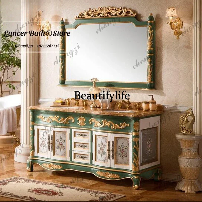 European-style painted bathroom vanity set - large format floor-standing bathroom cabinet with washbasin and sink b567