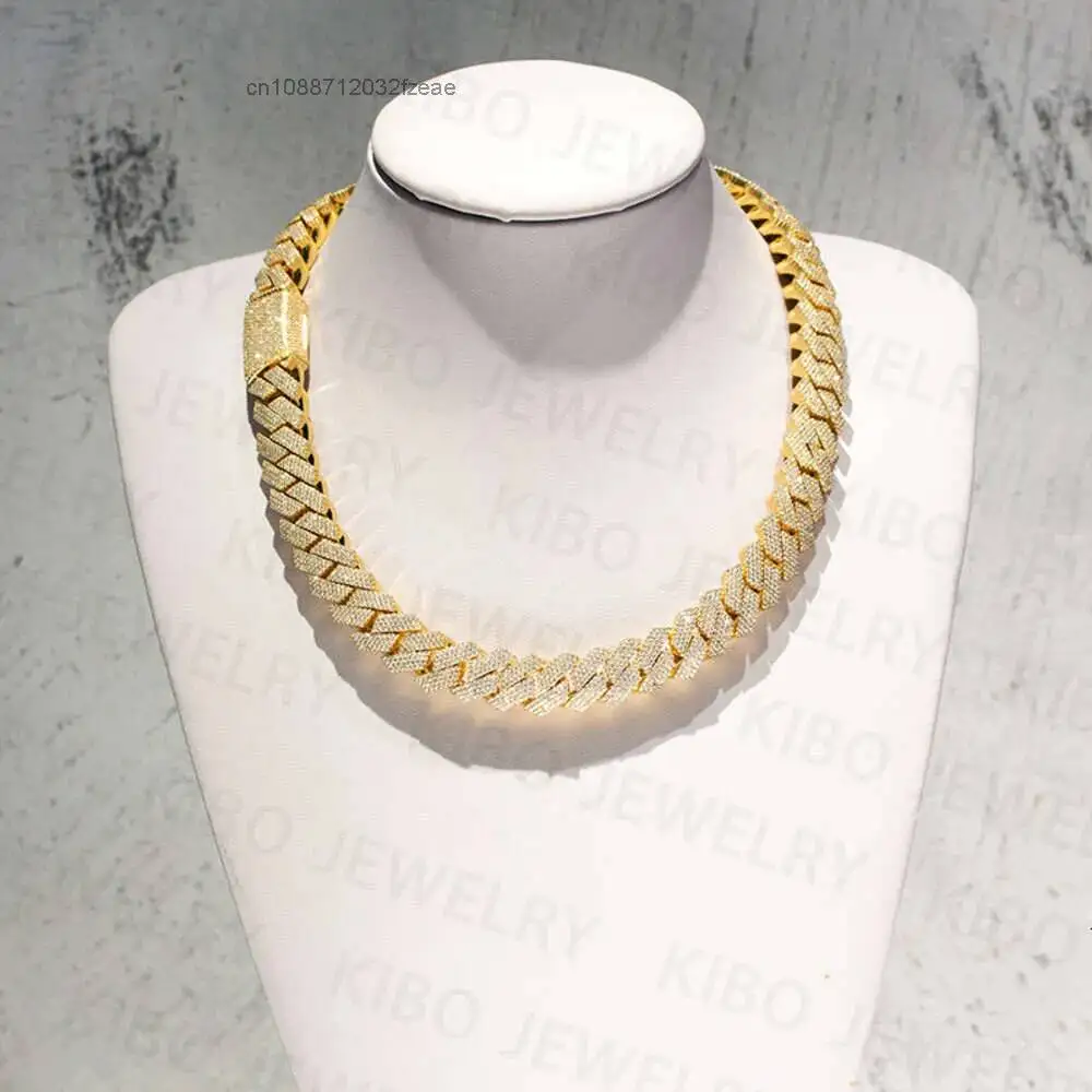 Luxury Popular Iced Out Rapper Hip Hop Moissanite Diamond Chian 14mm 18k Gold Plated 925 Sterling Silver Moissanite Cuban Chain